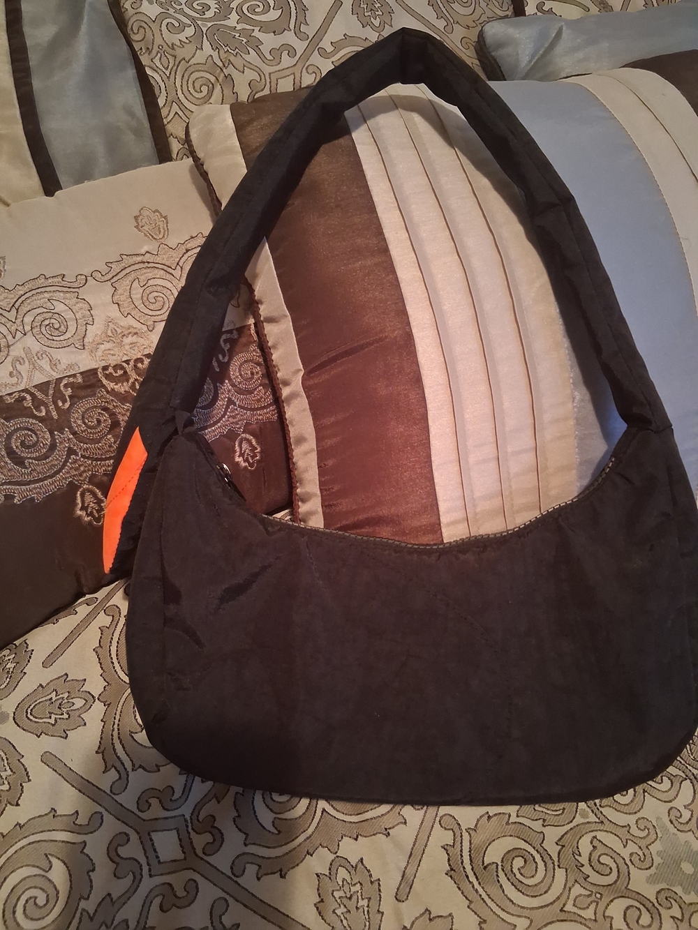 BAGGU Black Shoulder Hobo Bag with Orange Accent